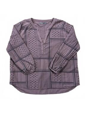 Prana Womens Elena Top Dark Mauve Santa Fe Plaid Size Large